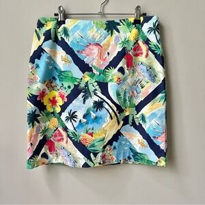 Talbots Skirt Women's 8 Petite Tropical Preppy Pineapples Flamingoes Vacation